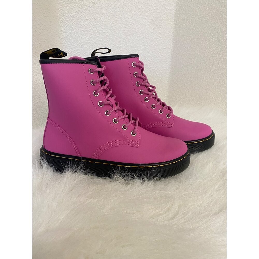 New DR MARTENS Zavala Combat Style Women's Leather Lace-up Boots Pink US7 - Picture 1 of 9